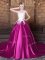 Free and Easy Fuchsia Elastic Woven Satin Lace Up Scoop Sleeveless With Train Sweet 16 Dresses Court Train Appliques