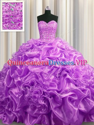 Wonderful Pick Ups Court Train Ball Gowns Quinceanera Gown Lilac Sweetheart Organza Sleeveless With Train Lace Up