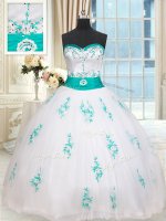 Fitting White Sweetheart Lace Up Beading and Appliques Sweet 16 Quinceanera Dress Sleeveless