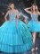Custom Fit Aqua Blue Ball Gowns Sweetheart Sleeveless Organza Floor Length Lace Up Ruffled Layers and Sequins Quinceanera Gowns