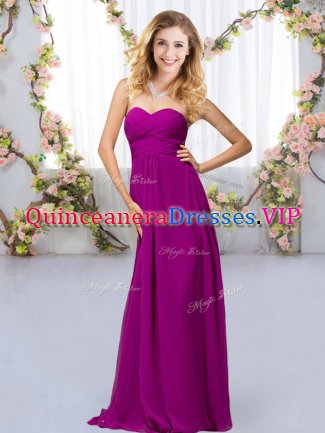 Elegant Sweetheart Sleeveless Criss Cross Dama Dress Purple Chiffon