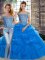 Low Price Blue Tulle Lace Up Off The Shoulder Sleeveless Sweet 16 Dresses Brush Train Beading and Pick Ups