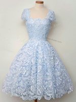 Dazzling Cap Sleeves Lace Knee Length Lace Up Vestidos de Damas in Light Blue with Lace(SKU SWBD161-5BIZ)