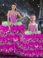 Free and Easy Sweetheart Sleeveless Lace Up Quinceanera Gown Multi-color Organza