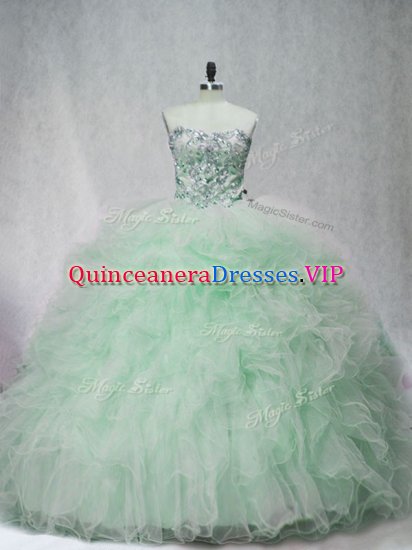 Chic Lace Up Quinceanera Dresses Apple Green for Sweet 16 and Quinceanera with Beading and Ruffles Brush Train - Click Image to Close