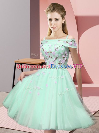Appliques Dama Dress for Quinceanera Apple Green Lace Up Short Sleeves Knee Length - Click Image to Close