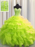 Customized Visible Boning Sleeveless Beading and Ruffles Lace Up Ball Gown Prom Dress