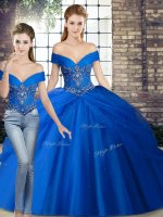 Hot Selling Beading and Pick Ups Quinceanera Gown Royal Blue Lace Up Sleeveless Brush Train(SKU SJQDDT2088009BIZ)
