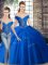 Hot Selling Beading and Pick Ups Quinceanera Gown Royal Blue Lace Up Sleeveless Brush Train