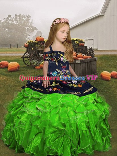 Floor Length Little Girls Pageant Dress Wholesale Straps Sleeveless Lace Up - Click Image to Close