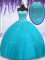 Spectacular Aqua Blue Ball Gowns Beading and Sequins 15 Quinceanera Dress Backless Tulle Sleeveless Floor Length