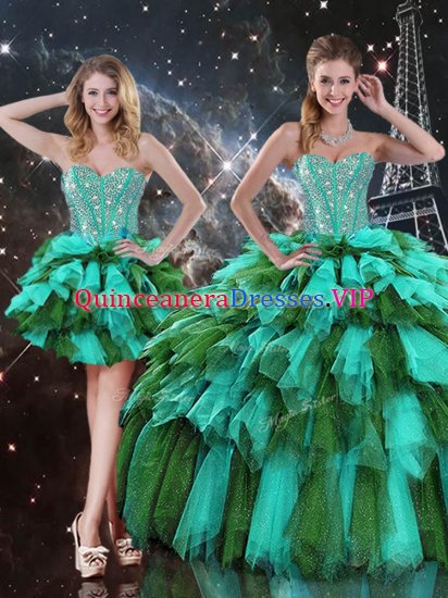 Best Selling Multi-color Ball Gowns Beading and Ruffles and Ruffled Layers 15 Quinceanera Dress Lace Up Organza Sleeveless Floor Length - Click Image to Close