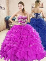 Fuchsia Lace Up Sweetheart Beading and Ruffles Vestidos de Quinceanera Organza Sleeveless(SKU YYPJ059BIZ)