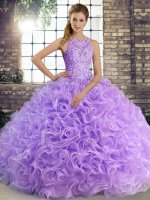 Enchanting Lavender Ball Gown Prom Dress Military Ball and Sweet 16 and Quinceanera with Beading Scoop Sleeveless Lace Up