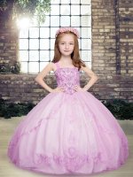 Tulle Straps Sleeveless Lace Up Beading Little Girl Pageant Gowns in Lilac(SKU PAG1250-14BIZ)