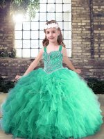 Most Popular Turquoise Sleeveless Tulle Lace Up Girls Pageant Dresses for Party and Wedding Party