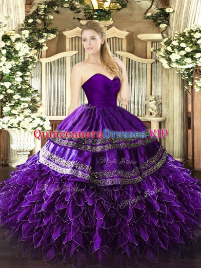 Custom Made Purple Sleeveless Floor Length Embroidery and Ruffles Zipper 15th Birthday Dress - Click Image to Close