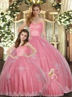 Custom Fit Watermelon Red Sweetheart Lace Up Appliques Vestidos de Quinceanera Sleeveless