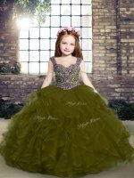 Floor Length Ball Gowns Sleeveless Olive Green Pageant Gowns For Girls Lace Up