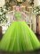 Charming Scoop Sleeveless Quince Ball Gowns Floor Length Beading Green Tulle