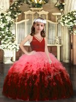 Charming Multi-color Ball Gowns Beading and Ruffles Little Girls Pageant Dress Zipper Tulle Sleeveless Floor Length