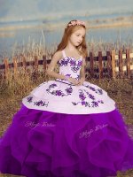 Amazing Purple Sleeveless Floor Length Embroidery and Ruffles Lace Up Little Girls Pageant Dress Wholesale(SKU PAG1278-2BIZ)