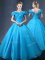 Pretty Baby Blue Off The Shoulder Lace Up Appliques 15th Birthday Dress Cap Sleeves