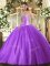 Noble Sweetheart Sleeveless Lace Up Sweet 16 Quinceanera Dress Lavender Tulle