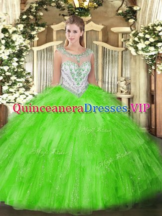 Zipper Sweet 16 Dress Beading and Ruffles Sleeveless Floor Length
