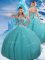 Flare Aqua Blue Sweetheart Neckline Beading and Sequins Quince Ball Gowns Sleeveless Lace Up