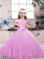 Latest Off The Shoulder Sleeveless Lace Up Pageant Dress Womens Lilac Tulle(SKU PAG1202-10BIZ)