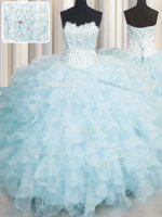 New Arrival Baby Blue Scalloped Lace Up Ruffles Sweet 16 Quinceanera Dress Sleeveless