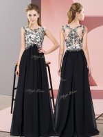 Modern Chiffon Sleeveless Floor Length Quinceanera Court of Honor Dress and Beading and Appliques