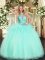 Charming Sleeveless Tulle Floor Length Lace Up Ball Gown Prom Dress in Aqua Blue with Beading