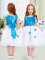 Customized Knee Length Zipper Little Girl Pageant Gowns White for Wedding Party with Appliques and Bowknot