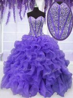 High Quality Sleeveless Beading and Ruffles Lace Up Quinceanera Dress