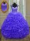 Straps Sleeveless Organza Floor Length Zipper Quinceanera Dress in Purple with Beading and Ruffles