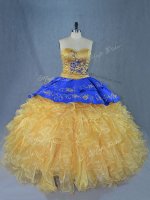 Custom Design Gold Quinceanera Dress Sweetheart Sleeveless Brush Train Lace Up