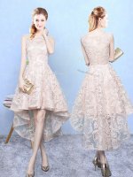 High Low Champagne Court Dresses for Sweet 16 Scoop Sleeveless Zipper