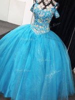 Baby Blue Sleeveless Tulle Lace Up Sweet 16 Dress for Sweet 16 and Quinceanera