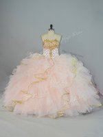 Dynamic Floor Length Lace Up Sweet 16 Quinceanera Dress Peach for Sweet 16 and Quinceanera with Beading and Ruffles(SKU PSSW0882BIZ)