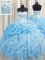 Visible Boning Baby Blue Organza Lace Up Sweet 16 Dress Sleeveless Floor Length Beading and Ruffles and Pick Ups