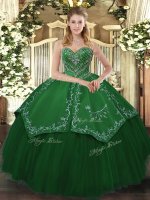 Taffeta and Tulle Sweetheart Sleeveless Lace Up Beading and Pattern Quinceanera Dress in Green(SKU SJQDDT1015002-1BIZ)