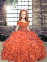 Straps Sleeveless Organza Little Girls Pageant Gowns Beading Lace Up