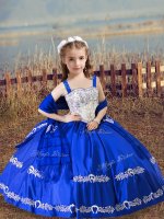 Perfect Beading and Embroidery Evening Gowns Royal Blue Lace Up Sleeveless Floor Length