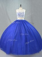 Charming Royal Blue Scoop Neckline Lace Sweet 16 Quinceanera Dress Sleeveless Zipper