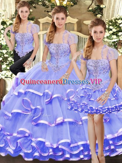 Unique Lavender Sleeveless Organza Lace Up Sweet 16 Dresses for Military Ball and Sweet 16 and Quinceanera - Click Image to Close