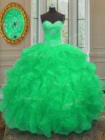 Wonderful Sleeveless Organza Floor Length Lace Up Sweet 16 Dress in Green with Beading and Embroidery and Ruffles(SKU PSSW0111-4BIZ)