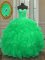 Wonderful Sleeveless Organza Floor Length Lace Up Sweet 16 Dress in Green with Beading and Embroidery and Ruffles