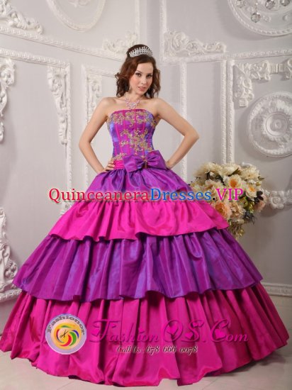 Pinellas Park Florida/FL Multi-color Ball Gown Strapless Floor-length Taffeta Appliques with Bow Band Cake Quinceanera Dress - Click Image to Close